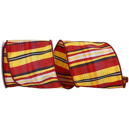 Reliant Ribbon 4 in. Flame Stripe Wired Edge Ribbon, Flame - 10 Yards 93705W-076-10F